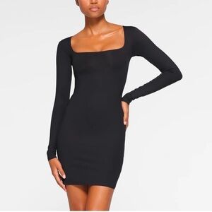 NWT SKIMS Body Long Sleeve Slip Dress 4113 Size S Onyx black SOLD OUT